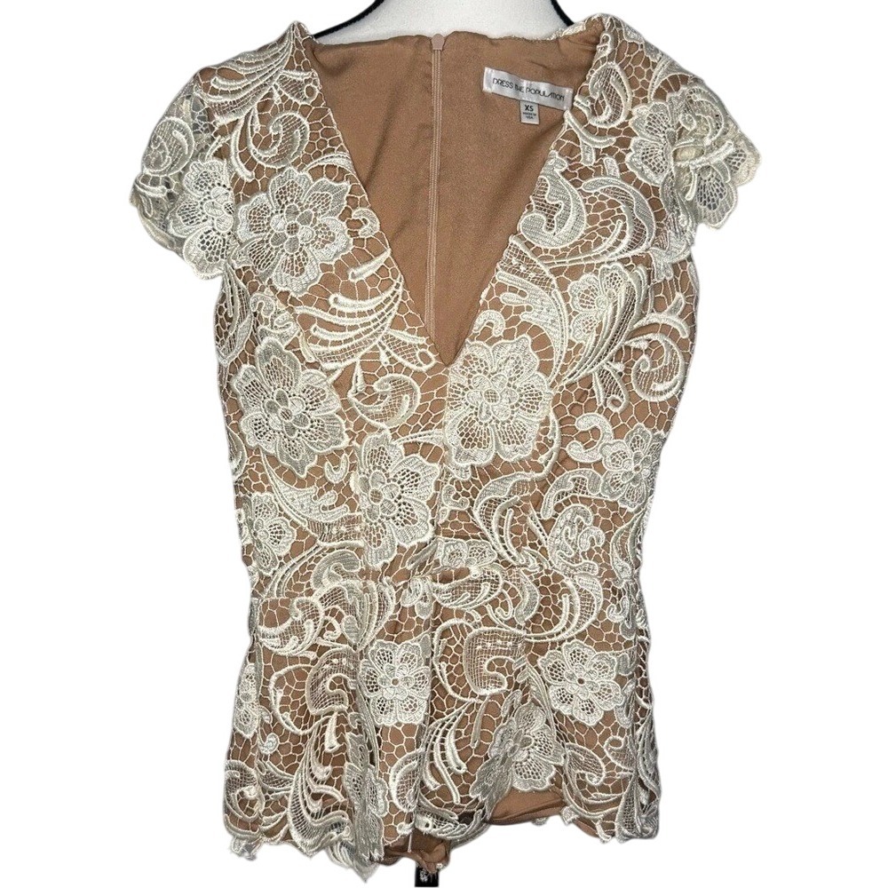 Dress the Population Floral Lace Blouse in Cream XS Boho Fall Feminine MadeUSA - Picture 1 of 5